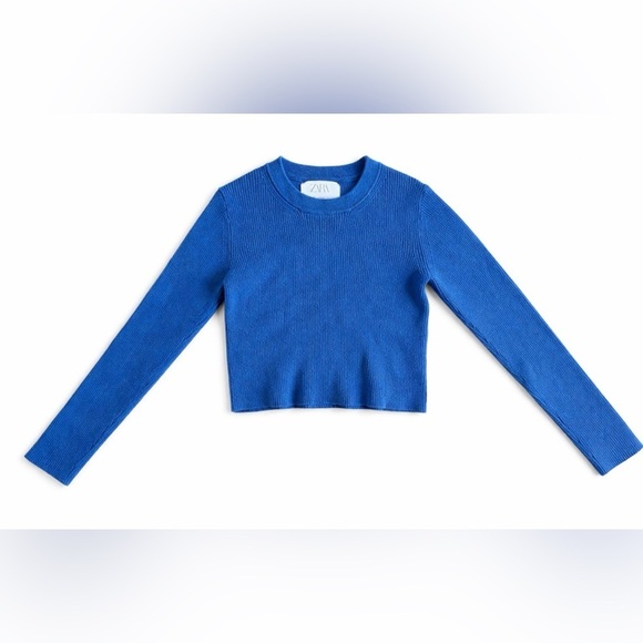 Zara Other - Zara Kids ribbed-knit cropped sweater blue